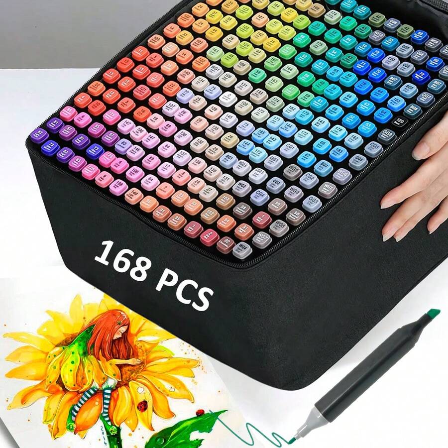 168/120/80/60/48 Colors Dual Brush Tip Permanent Art Markers, Alcohol Markers, Coloring Marker, For Book Painting Card Making, Christmas Gift For Adults. - 168Colors - 查看 1