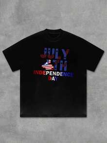 1pcs Graphic Casual Men Plus Size TShirts Independence Day Tee 100% Cotton For July 4th Celebrations, Patriotic Apparel, USA Flag Design, Comfortable Fit, Daily Wear - Black - View 1
