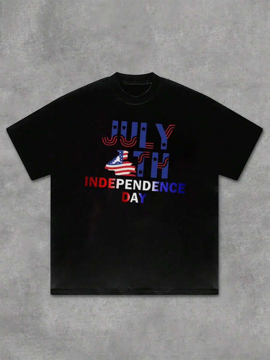 1pcs Graphic Casual Men Plus Size TShirts Independence Day Tee 100% Cotton For July 4th Celebrations, Patriotic Apparel, USA Flag Design, Comfortable Fit, Daily Wear - Black - View 1