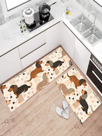 1/2 件有趣的腊肠犬图案，可爱的德国短腿狗印花厨房地垫，适用于浴室地垫、客厅地垫 - 用于家庭、客厅、门廊、阳台装饰 - 厨房地垫