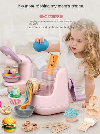 42 Piece Set, Clay Noodle Machine, Ice Cream Machine, Hamburger Machine Puzzle Toy Kitchen Set, Clay Toys For Making Noodles/Ice Cream/Cooking/Toy Food, Children's Holiday Gifts (Clay, Accessory Colors Randomly Sent)