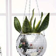 1个迪斯科球花盆，悬挂式镜面球形花盆，园艺装饰悬挂花盆，圆形玻璃花盆配金属链和木环，几何迪斯科球悬挂镜，室内外多功能收纳，生日、毕业、圣诞节、房间墙面装饰、圣诞装饰、饰品、礼物、花环、感恩节、家居装饰 - 彩色 - 查看 7