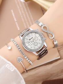 4 件套休闲商务女士手表，时尚香港风格高品质百搭女士腕表