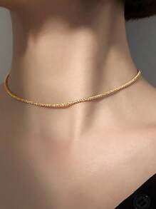Tkool 1 pieza Collar minimalista y elegante de oruga dorada de moda, accesorio de cadena de clavícula brillante y elegante para mujeres