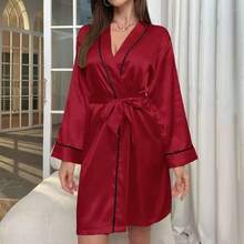 Women's European Style Home Sleepwear - V-Neck Pajama Set, Silk Nightgown & Robe Back To School - Multicolor - View 6