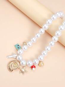 Faux Pearl Marine Life Necklace And Earring Set, With Assorted Charms - Starfish, Shell, Turtle, Mushroom Jewelry Set