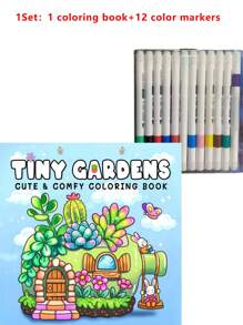 1pc Tiny Gardens :Coloring Book For Adults And Teens, Easy Colouring Book Super Cute Designs Of Cozy, Hygge Spaces For Relaxation (Cozy Spaces Coloring) .Back To School A Relaxing Gift For Friends, Couples, And Family 12 Color Marker Painting Kit (Default Without Pen) Set