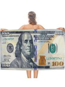 Oversized Large Beach Towel, 31''x71'' Microfiber Uick Dry Lightweight Sand Free Beach Towel With 100 Dollar Pattern - 100 Dollar - View 2