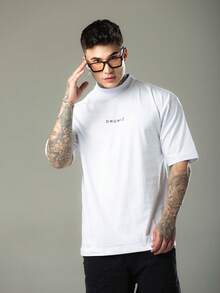DMUNIZ Oversized Streetwear Turtleneck Printed Chest T-Shirts Kit 2 - 白色/卡其色 - 查看 4