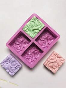 1pc 4-Cavity Wave Flower Rectangular Silicone Soap Mold, Handmade Soap DIY - Purple - View 4