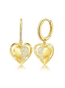 925 Sterling Silver Women's Hypoallergenic Earrings With Cubic Zirconia Heart Pendant, Classic Fashion Earrings Suitable As Birthday/Valentine's Day Gift