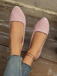 女士平底乐福鞋，尖头一脚蹬鞋，软底低跟休闲防滑工作平底鞋，时尚粉色轻便透气纯色鞋（如果您脚宽，请选择大一码） - 粉色 - 查看 5