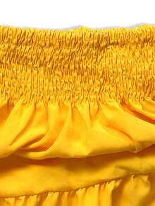 ZIAI Bộ đồ 2 món thời trang mùa hè 2025 mới dành cho nữ, gồm váy hai dây cạp trung, kiểu dáng xòe, họa tiết bắt mắt. - Màu vàng - Xem 5