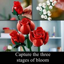 822PCS Rose Building Blocks Set With Vibrant Colors, Artificial Red Rose Bouquet DIY Decoration, Home Decor Flower Decorations For Adults Women Gift For Valentines & Mother's Day