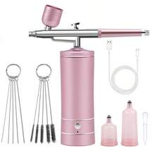 Cordless Rechargeable Airbrush Kit With Compressor, 0.3mm Tip  Handheld Airbrush, Portable Spray Airbrush For Painting, Tattoo, Nail Art, Model Coloring, Makeup - Kem dưỡng ẩm màu hồng eo dưới + súng phun + 2 lon + cọ - Xem 1
