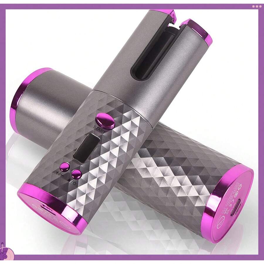 Cordless Automatic Rotating Hair Curler – Portable Wireless Curling Iron Styling Tool, Easy-To-Use, Purple