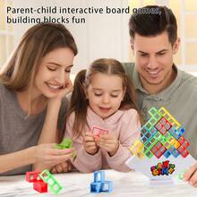 堆叠积木、平衡游戏、棋盘游戏、四塔游戏、积木玩具，适合儿童和成人、家庭游戏、聚会和旅行