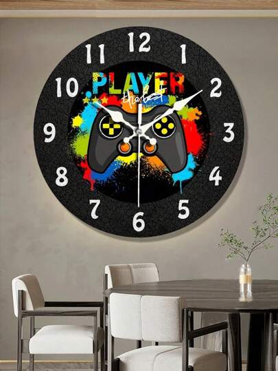 1 Pc 10" /12" [Silent Quartz Round Wall Clock] Game Pattern Wall Clock, Silent Quartz Movement, Exquisite Design Round Wall Clock, For Home Decoration, Holiday Gift Room Decor Digital Clock Alarm Clock Bedroom Decor Dormitory Decor Back To School School Supplies