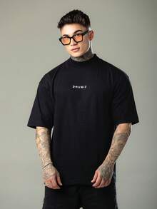 DMUNIZ Oversized Streetwear Turtleneck Printed Chest T-Shirts Kit 2 - 黑色/海軍藍 - 查看 2