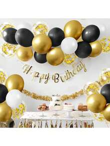 Juego de 40 piezas de globos de látex de 12 pulgadas en colores negro, blanco y dorado para decoración de fiesta de cumpleaños, despedida de soltera, boda y otros eventos