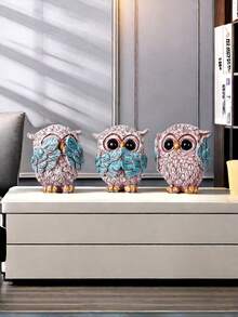 3 件蓝色猫头鹰装饰工艺品，耐用且适合房间、家居装饰、卧室装饰