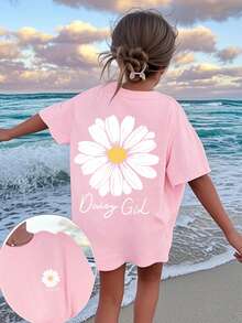 Mädchen & Teenager Lässig rosa Muster Rundhals Kurzarm T-Shirt Top für den Sommer