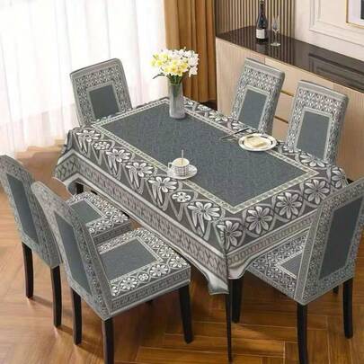 1/4/5/6/7pcs Fashionable Simple European And American Style Printed Chair Covers / Chair Cover Set, Suitable For Indoor Home Restaurant, Hotel Modern Daily Decoration. Tablecloth Suitable For Square Tables, Elastic Chair Covers Can Be Washed