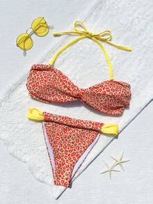 Ensemble de maillot de bain élégant et stylé pour femmes avec imprimé zébré et blocs de couleurs pour l'été, idéal pour les vacances à la plage, les activités en bord de mer et les tenues de Noël. - Multicolore - Voir 3