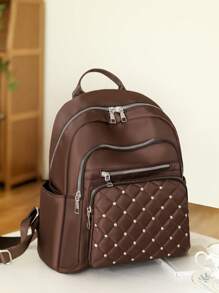 Rivet Decor Fashion Backpack, Outdoor Lightweight Casual Bookbag, Multi-Pocket, School Backpack