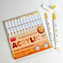 Set de regalo de 12 colores de bolígrafo de marcador acrílico de punta doble para estudiantes, arte DIY, graffiti, pintura, suministros escolares, vuelta al cole
