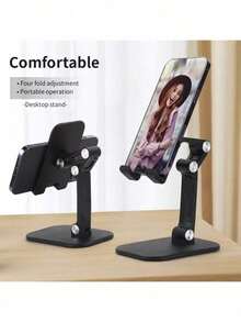 Nuevo soporte plegable y portátil para teléfono móvil y tableta, elevador de escritorio para transmisión en vivo, seguimiento y visualización de TV universal - Negro - Ver 4