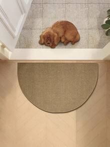 1pc Nordic Style Brown Faux Jute Fabric Washable Bottom Entrance Door Mat, Semi-Circular Warm Earth Tone Doormat For Indoor And Outdoor Use, Practical Hallway Bedroom Luxury Home Decor Carpet, Easy To Maintain Entryway Rug