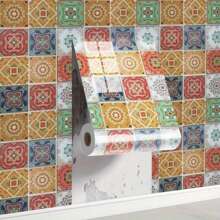 1 Roll Bohemian Tile Sticker Roll Self-Adhesive Waterproof And Oil Resistant Wallpaper, Suitable For Upgrading Kitchen, Bathroom, Cabinet And TV Walls, Made Of Vinyl Material, Randomly Matched With Patterns, Easy To Apply And Remove, Kitchen Wall Decoration | Artistic Wallpaper Design