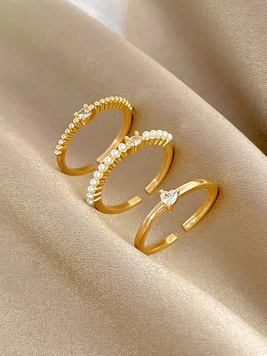 1 Set luxuriöse minimalistische Design Perlenringe, 3 Stücke