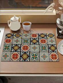 1 Pieza, Alfombrilla de drenaje para máquina de café, Alfombrilla de microfibra absorbente y de secado rápido para vajilla y máquina de café, Estilo de ladrillo retro, Alfombrilla absorbente con respaldo de goma que oculta las manchas y se seca rápido, Alfombrilla de drenaje para encimera de cocina de tierra de diatomeas con aislamiento térmico y secado rápido - Multicolor - Ver 3