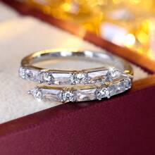 1pc Women Fashion Versatile Double-Layer Fully Rhinestone Adjustable Ring, Suitable For Daily Wear And Gift
