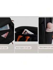 Mochila para laptop de grande capacidade Bolsa para livros escolar de nylon - Marrom - Visão 5