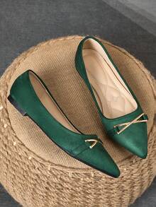 WHDXY 女士时尚百搭休闲尖头软底平底鞋，蓝色便士乐福鞋，适合所有季节，通勤一脚蹬浅口芭蕾平底鞋 - 綠色 - 查看 3