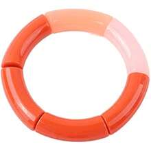 Colorful Acrylic Resin Geometric Tube Link Chain Stretchable Elastic Chunky Bracelet Stretch Adjustable Sweet Friendship Bangle Jewelry For WomenOrange