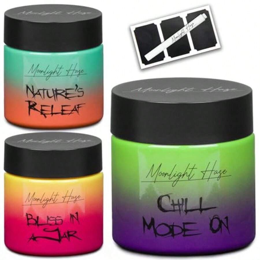 XNHHWMoonlight Haze Smell Proof Container Set 3 Airtight Glass Stash Jars With ChildResistant Lids Labels Marker Odor Proof Storage For Herbs Spices Fits In Smell Proof Bag Or Box Gift Ready7ry7 - MultiColour2tonetransition - View 1
