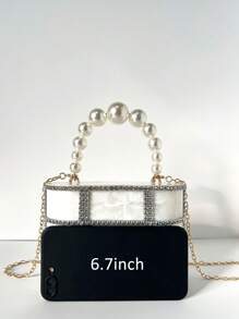 1pc Hollow-Out Rhinestone Decor Party Gala Metal Chain & Pearl Handbag For Women, Detachable