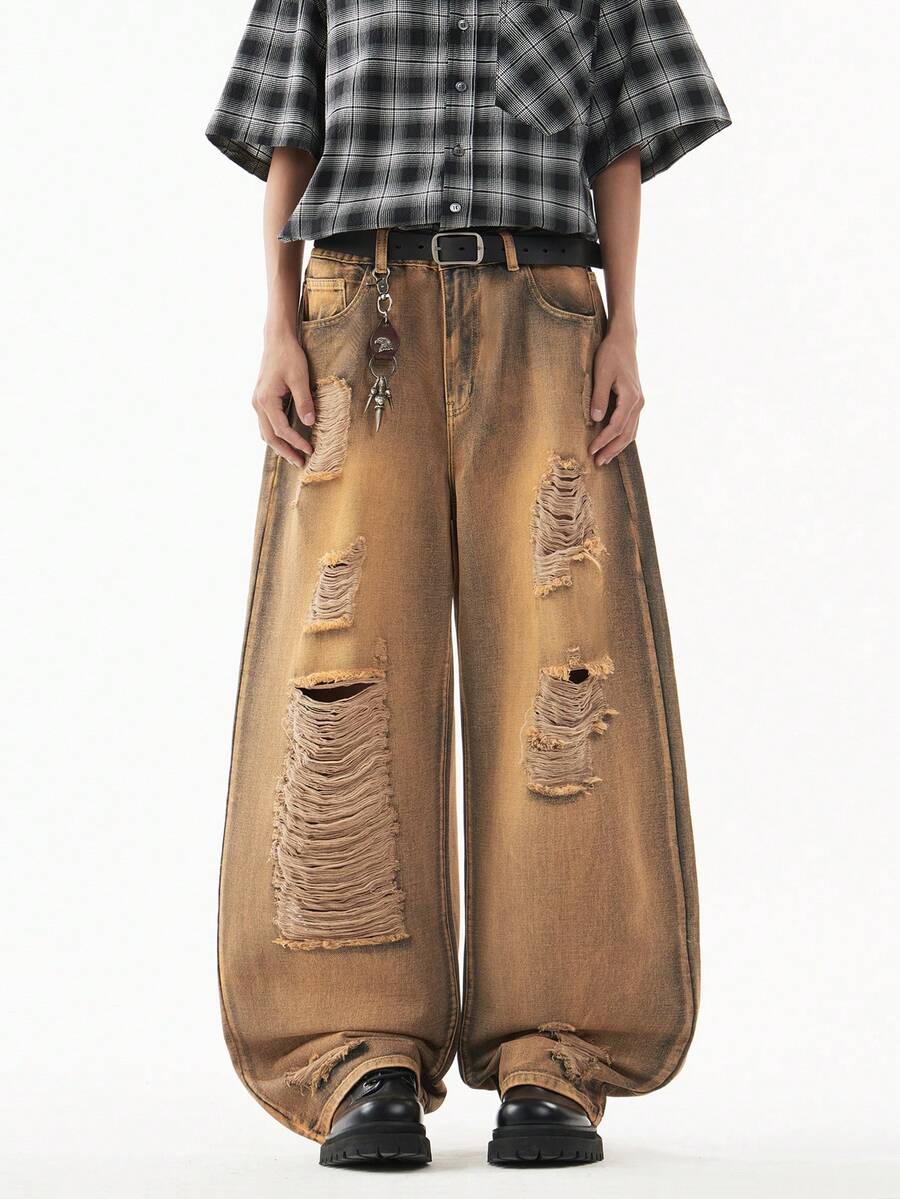 1 quần jeans ống rộng đơn giản thời trang Mỹ cổ điển dành cho nam Justice Brother - Màu xanh lam - Xem 1