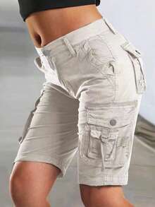 女士纯色宽松休闲工装短裤