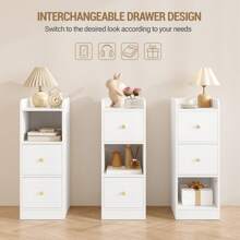 Hzuaneri Comodino, Tavolino Stretto con 2 Cassetti, Comodino con Scomparto Aperto, Posizione del Cassetto Regolabile per Camera da Letto, Soggiorno, 30 x 24 x 65 cm Bianco