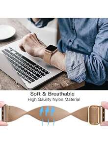 Nylon Watch Band, Compatible With Apple Watch Bands 38mm, 40mm, 41mm, 42mm, 44mm, 45mm, 46mm, 49mm. Soft, Breathable, Elastic Nylon Band. Compatible With Apple Watch Series Ultra/11/10/9/8/76/5/4/3/SE. Men's And Women's Sports And Casual Watch Bands. Easy To Wear - Milk Tea Color - View 4