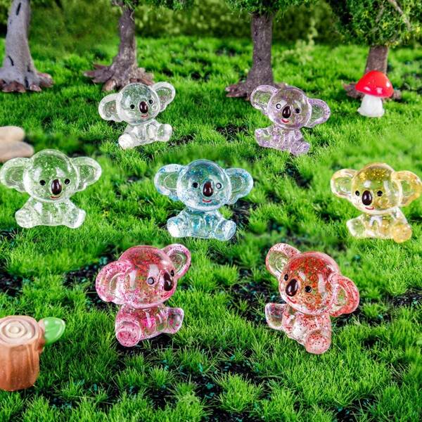 7/14Pcs Mini Resin Koala, Glitter Luminous Glow In The Dark Tiny Figures Koala Funny Miniature Tiny Toys To Hide Micro Garden Landscape Aquarium DIY Decoration Craft,Resin Figurines Koala Home Car Office Decor Teenager Party Favors(Random Color)