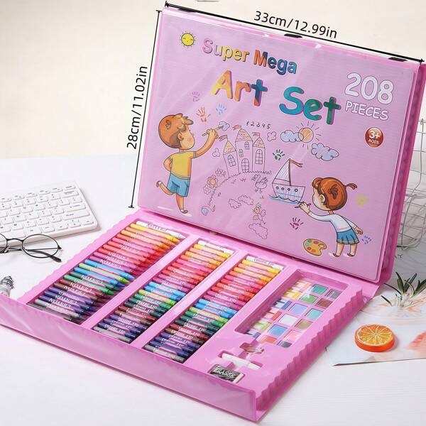 Set di disegno e pittura per bambini da 208 pezzi/150 pezzi/42 pezzi, strumenti per dipingere, pennarelli per acquerello, matite colorate, regalo ideale per giovani artisti, espressione di una meravigliosa infanzia, forniture per il ritorno a scuola, perfetto regalo di compleanno per i bambini