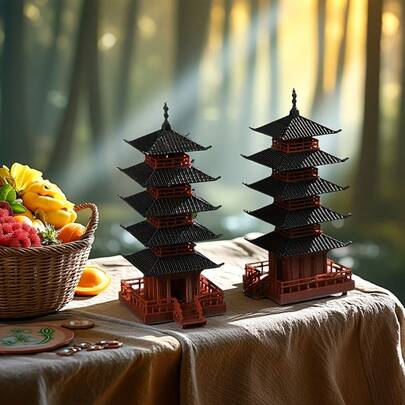 经典五层宝塔建筑模型，中国传统建筑，塑料收藏品，独立式，无需电力，家居和办公室装饰，感恩节礼物，水族箱景观配件