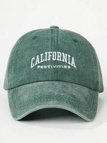BONNY BOOM 1件水洗綠色刺繡「CALIFORNIA」字母棒球帽，中性款，適合情侶配戴，適合戶外運動與節日禮物，女款卡車帽棒球帽 - 綠色 - 查看 2