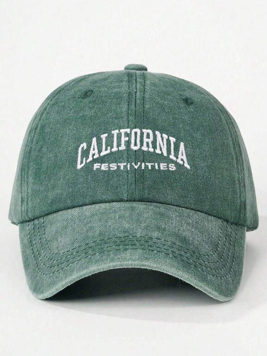 BONNY BOOM 1件水洗綠色刺繡「CALIFORNIA」字母棒球帽，中性款，適合情侶配戴，適合戶外運動與節日禮物，女款卡車帽棒球帽